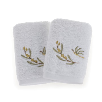 Jogo de Toalhas de Mão / Lavabo Trussardi Mimosa Bordada 100% Algodão Fio Penteado - Gramatura: 500g/m² (2 Peças)