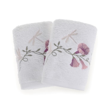 Jogo de Toalhas de Mão / Lavabo Trussardi Petunia Bordada 100% Algodão Fio Penteado - Gramatura: 500g/m² (2 Peças)