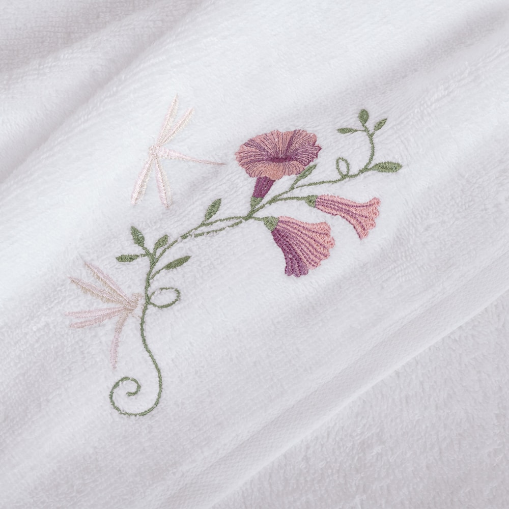 Jogo de Toalhas de Mão / Lavabo Trussardi Petunia Bordada 100% Algodão Fio Penteado - Gramatura: 500g/m² (2 Peças)