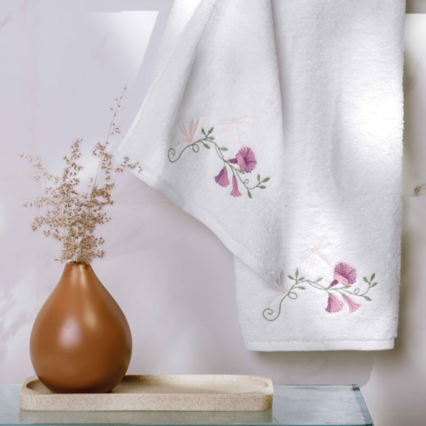 Jogo de Toalhas de Mão / Lavabo Trussardi Petunia Bordada 100% Algodão Fio Penteado - Gramatura: 500g/m² (2 Peças)
