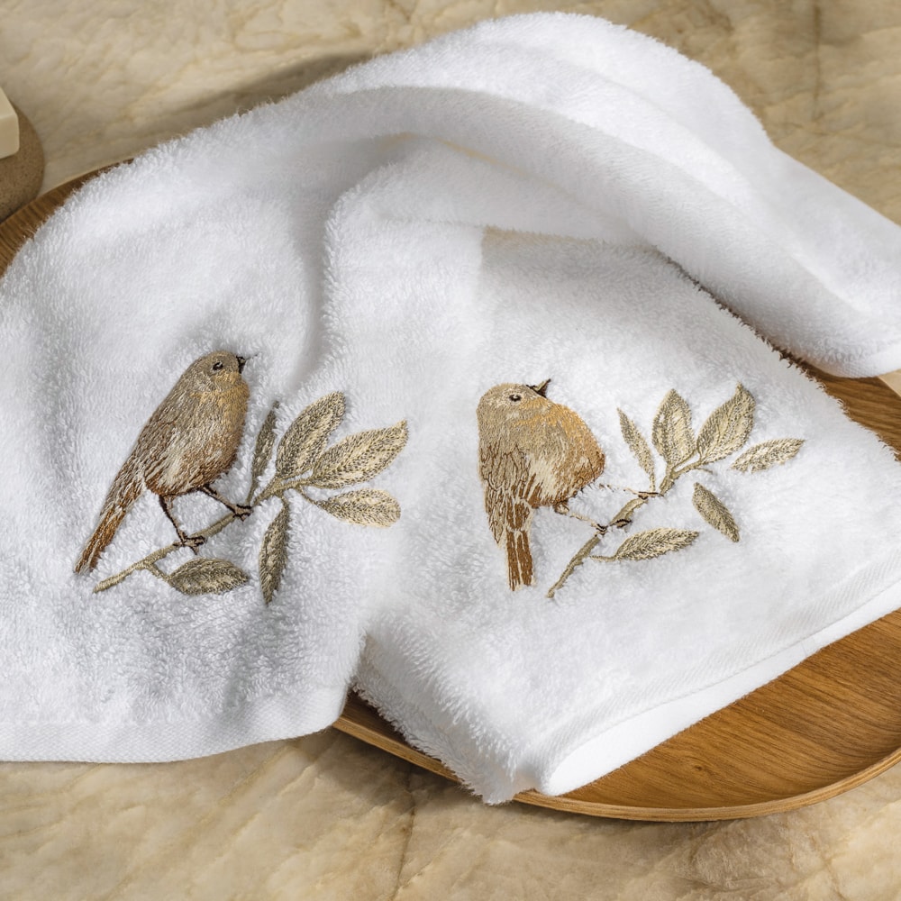 Jogo de Toalhas de Mão / Lavabo Trussardi Savello Bordada 100% Algodão Fio Penteado - Gramatura: 500g/m² (2 Peças)