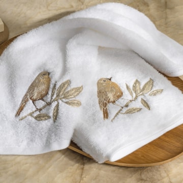 Jogo de Toalhas de Mão / Lavabo Trussardi Savello Bordada 100% Algodão Fio Penteado - Gramatura: 500g/m² (2 Peças)