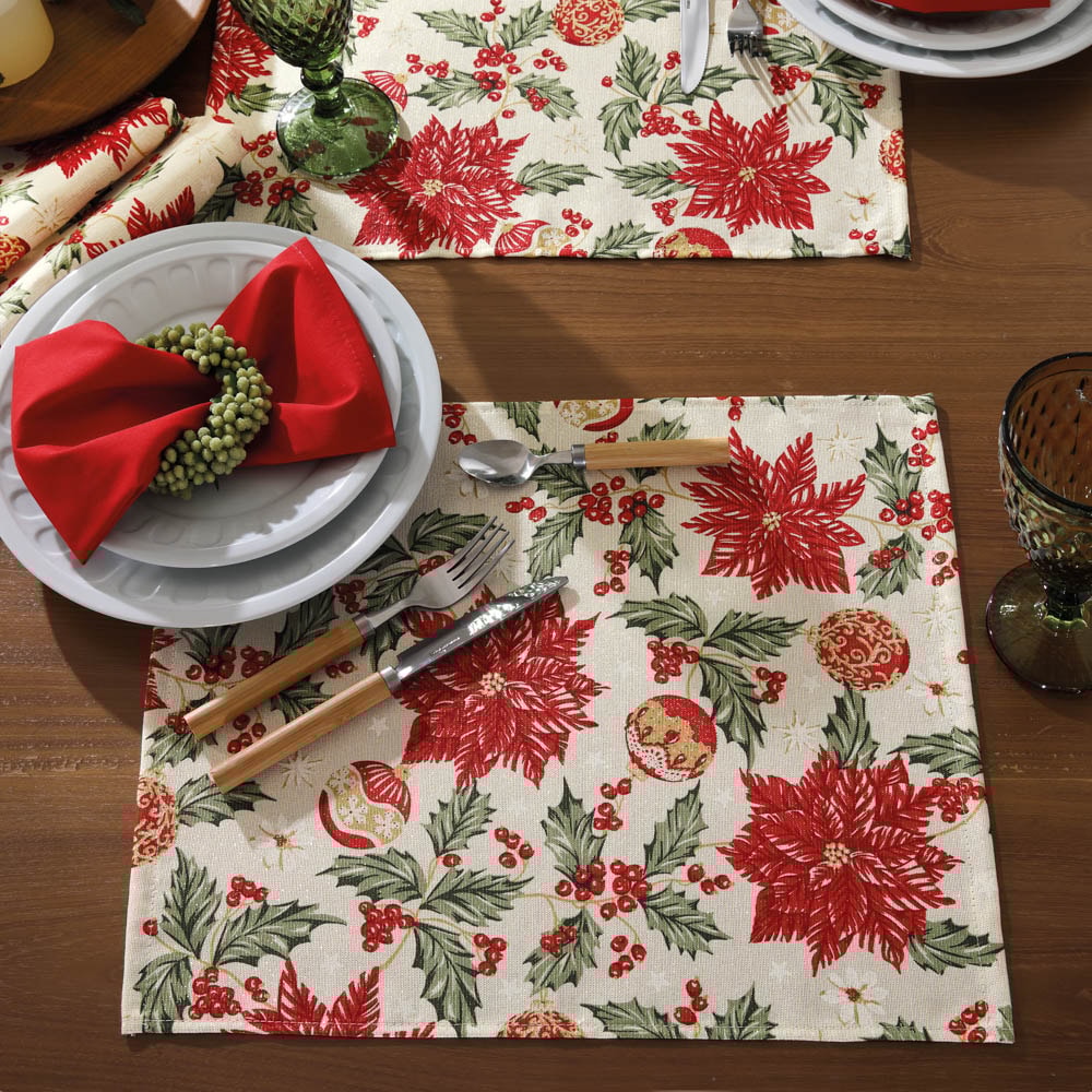 Kit 2 Peças Jogo Americano Dohler Celebra Flores de Natal com Efeito Brilho