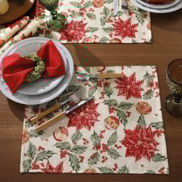 Kit 2 Peças Jogo Americano Dohler Celebra Flores de Natal com Efeito Brilho