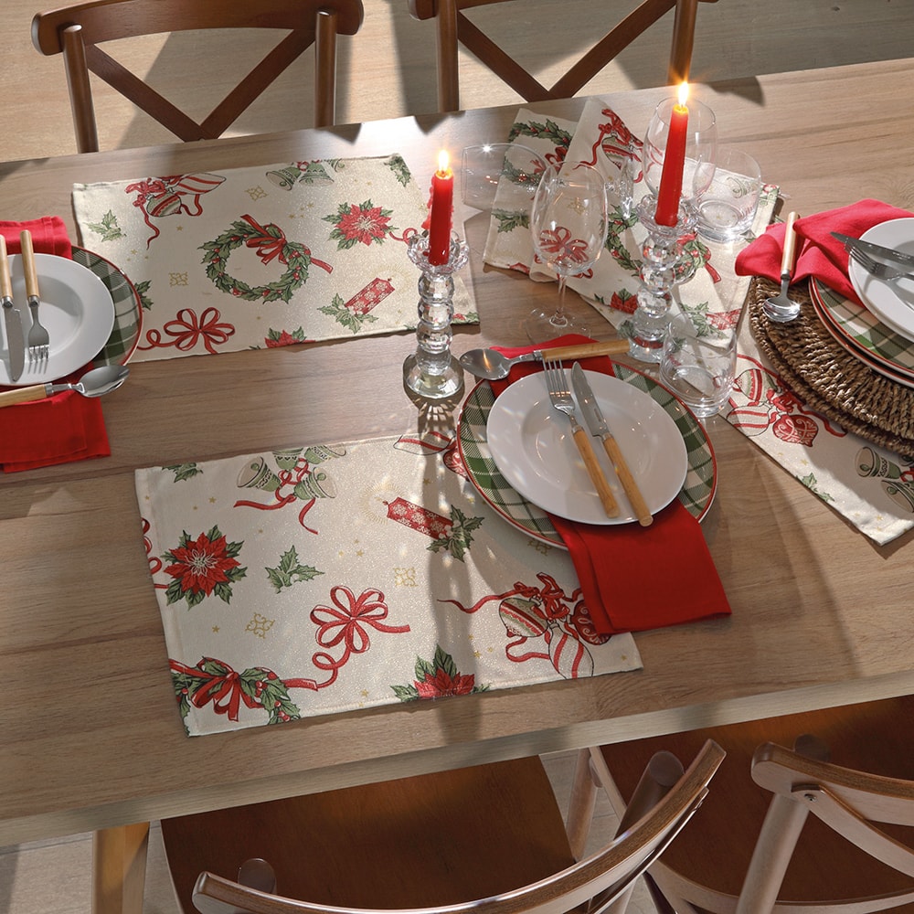 Kit 2 Peças Jogo Americano Dohler Celebra Guirlandas de Natal com Efeito Brilho