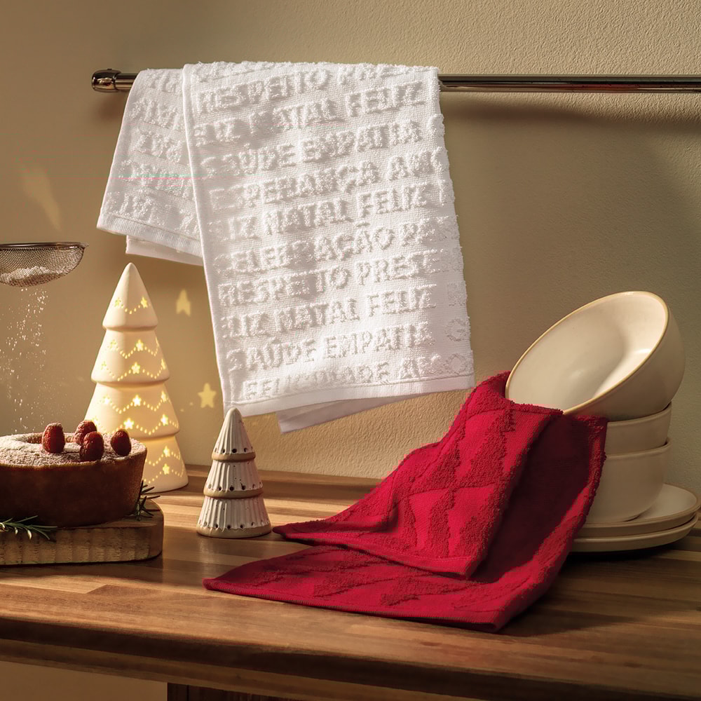 Kit 2 Peças Pano de Copa Karsten Palavras Natal 100% Algodão