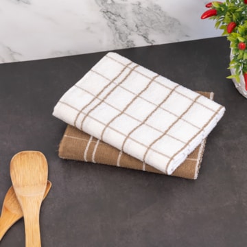 Kit 2 Peças Pano de Copa Teka Bege e Branco 100% Algodão - Gramatura: 310 g/m²