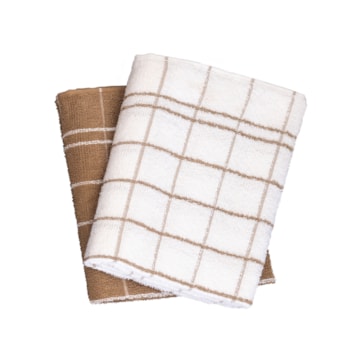 Kit 2 Peças Pano de Copa Teka Bege e Branco 100% Algodão - Gramatura: 310 g/m²
