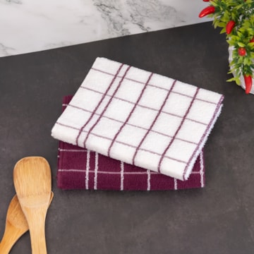 Kit 2 Peças Pano de Copa Teka Bordô e Branco 100% Algodão - Gramatura: 310 g/m²