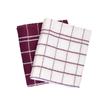 Kit 2 Peças Pano de Copa Teka Bordô e Branco 100% Algodão - Gramatura: 310 g/m²