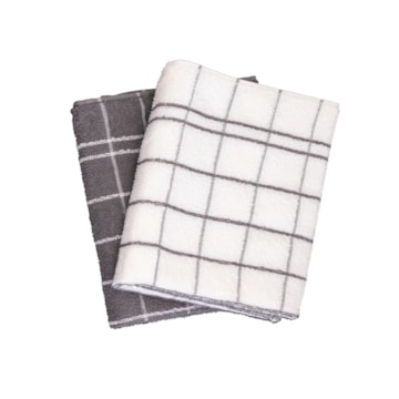 Kit 2 Peças Pano de Copa Teka Cinza e Branco 100% Algodão - Gramatura: 310 g/m²