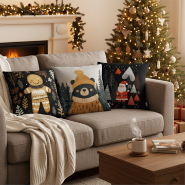 Kit 3 Peças Capa de Almofada Bosque de Natal Aveludado com Zíper 43cm x 43cm