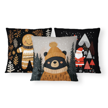 Kit 3 Peças Capa de Almofada Bosque de Natal Aveludado com Zíper 43cm x 43cm