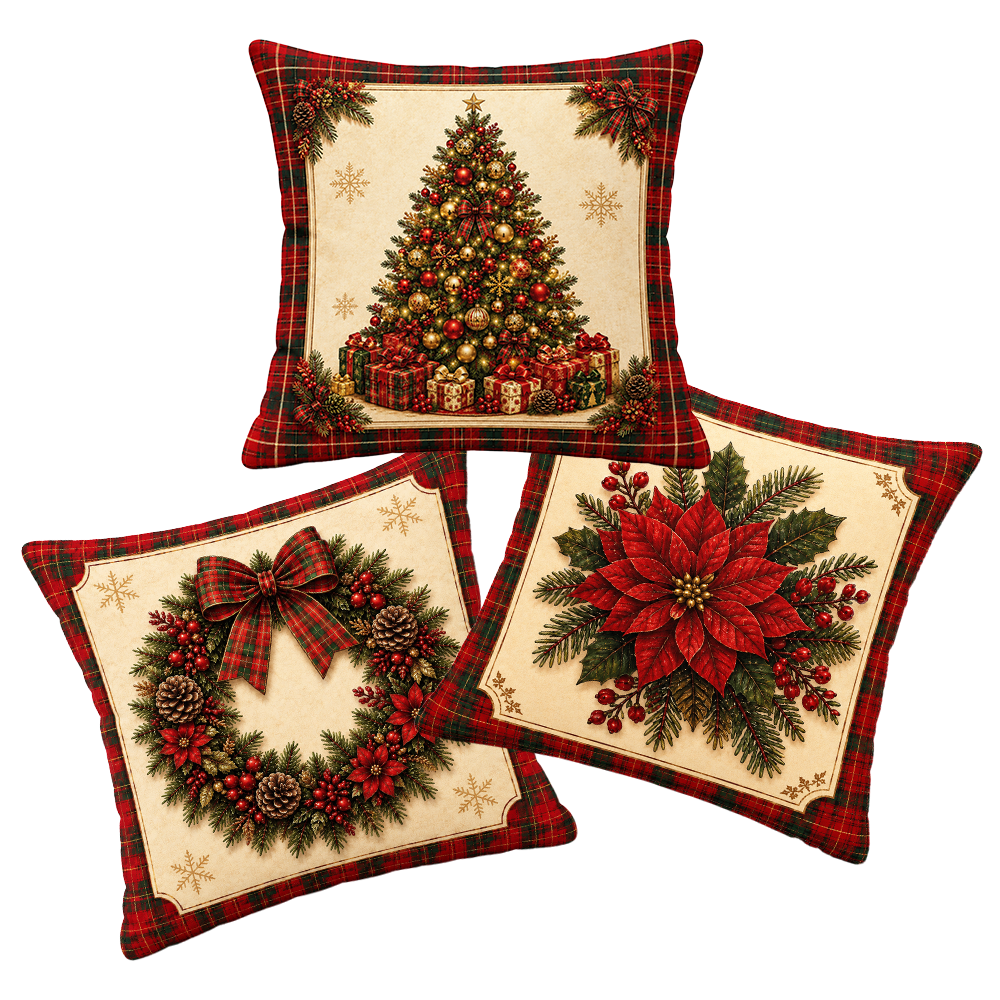 Kit 3 Peças Capa de Almofada Dreams Natal Clássico Estampa Digital Aveludada 43cm x 43cm