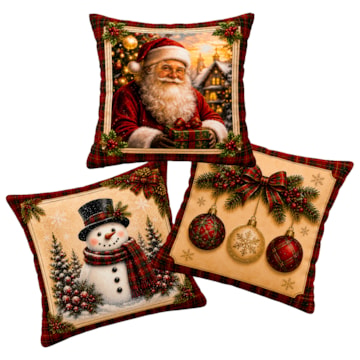 Kit 3 Peças Capa de Almofada Dreams Natal Encantado Estampa Digital Aveludada 43cm x 43cm