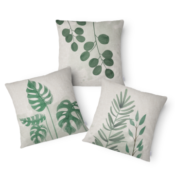 Kit 3 Peças Capa de Almofada Floral Botânica Aveludado com Zíper 43cm x 43cm