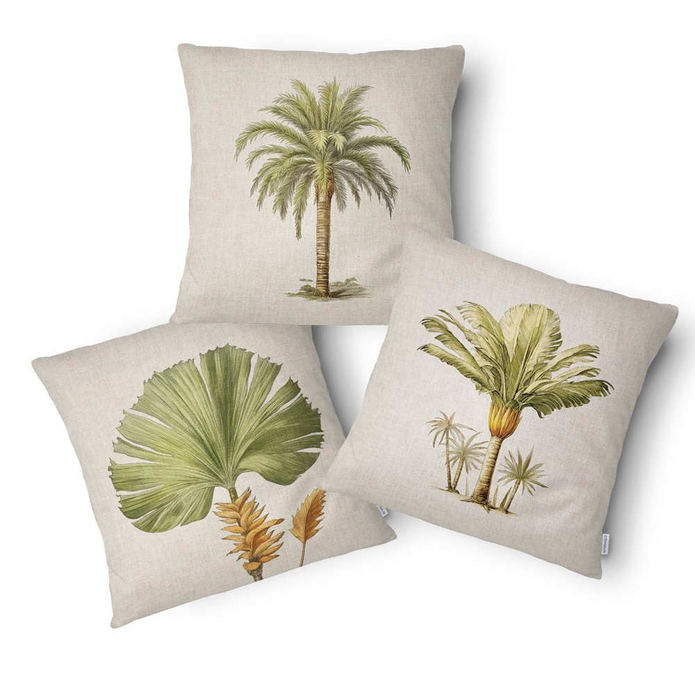 Kit 3 Peças Capa de Almofada Floral Tropical Aveludado com Zíper 50cm x 50cm