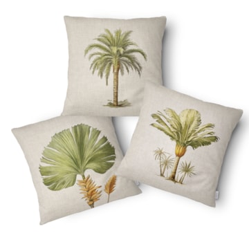 Kit 3 Peças Capa de Almofada Floral Tropical Aveludado com Zíper 50cm x 50cm