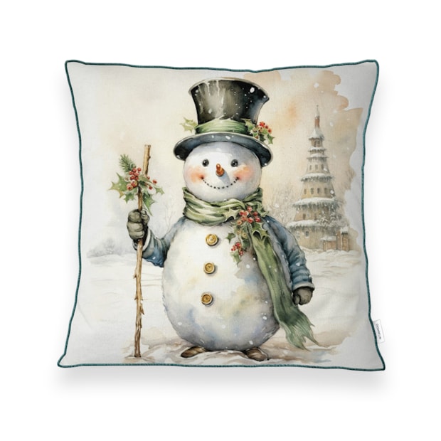 Kit 3 Peças Capa de Almofada Natal Aquarela Aveludado com Zíper 43cm x 43cm