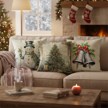 Kit 3 Peças Capa de Almofada Natal Aquarela Aveludado com Zíper 43cm x 43cm