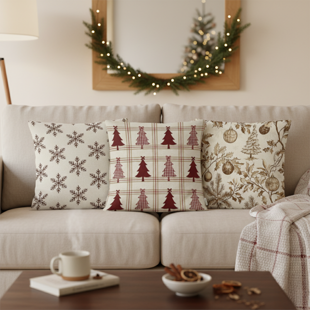 Kit 3 Peças Capa de Almofada Natal Clássico Aveludado com Zíper 43cm x 43cm