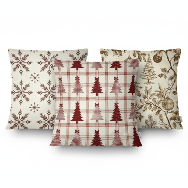 Kit 3 Peças Capa de Almofada Natal Clássico Aveludado com Zíper 43cm x 43cm