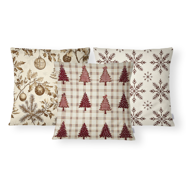 Kit 3 Peças Capa de Almofada Natal Clássico Aveludado com Zíper 43cm x 43cm