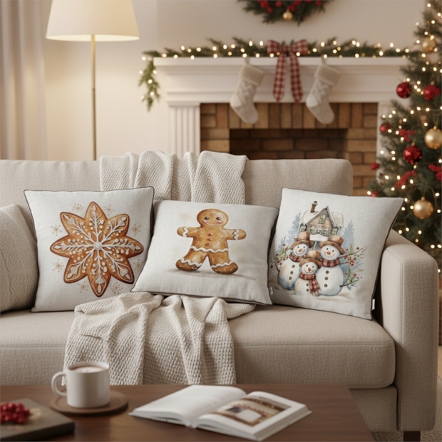 Kit 3 Peças Capa de Almofada Natal Doce Aveludado com Zíper 43cm x 43cm