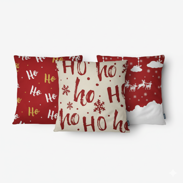 Kit 3 Peças Capa de Almofada Natal Minimal Aveludado com Zíper 43cm x 43cm