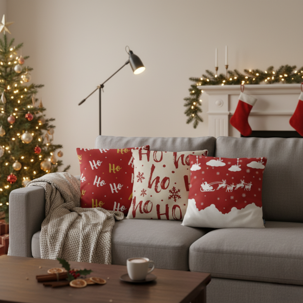 Kit 3 Peças Capa de Almofada Natal Minimal Aveludado com Zíper 43cm x 43cm