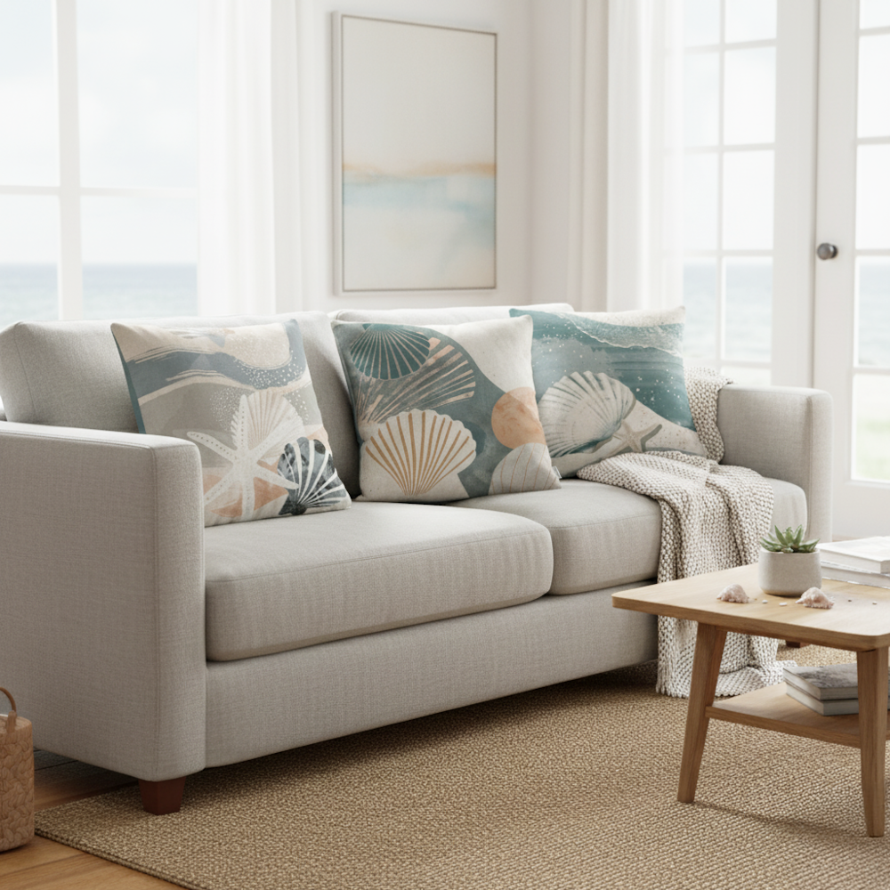 Kit 3 Peças Capa de Almofada Náutica Maré Aveludado com Zíper 43cm x 43cm