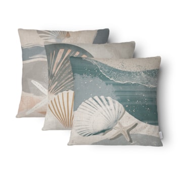 Kit 3 Peças Capa de Almofada Náutica Maré Aveludado com Zíper 43cm x 43cm
