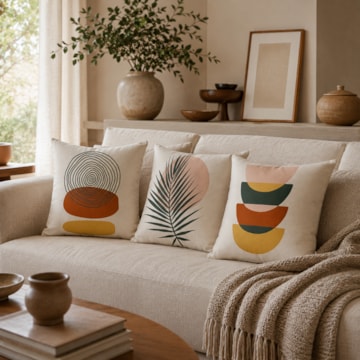 Kit 3 Peças Capa de Almofada Orgânica Equilíbrio Aveludado com Zíper 50cm x 50cm