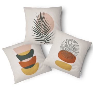 Kit 3 Peças Capa de Almofada Orgânica Equilíbrio Aveludado com Zíper 50cm x 50cm