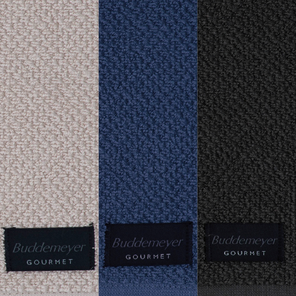 Kit 3 Peças Pano de Copa Buddemeyer Gourmet Bege, Azul e Cinza 100% Algodão - Gramatura: 380 g/m²