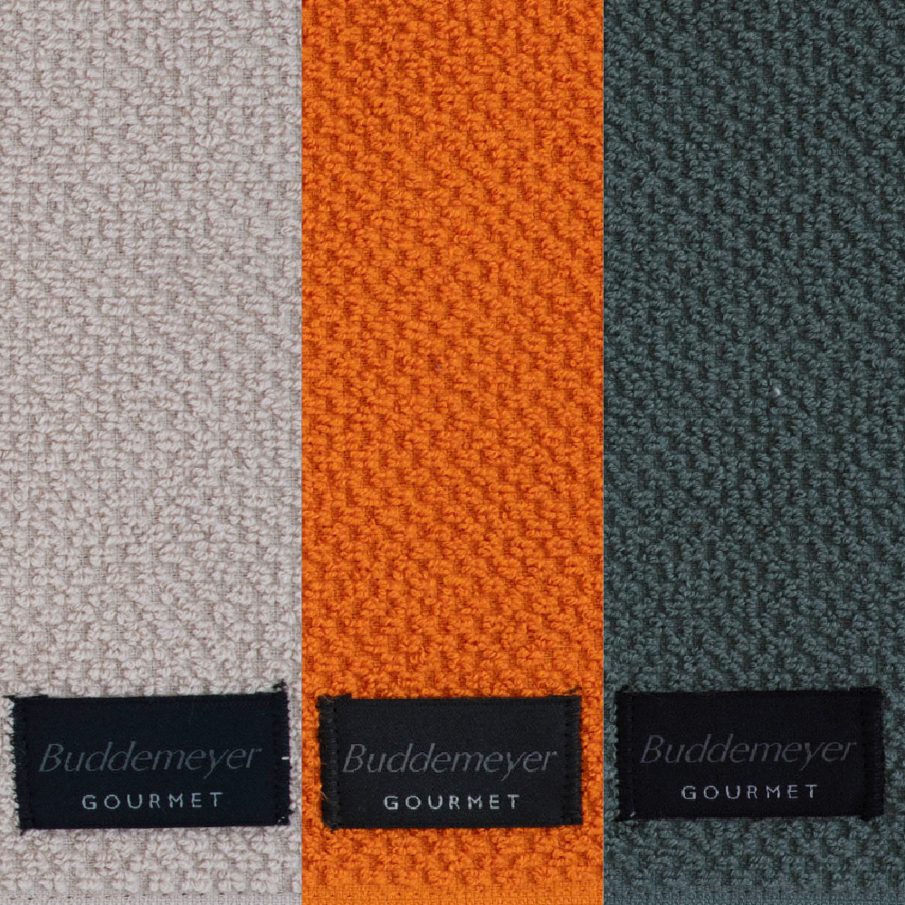 Kit 3 Peças Pano de Copa Buddemeyer Gourmet Bege, Verde e Laranja 100% Algodão - Gramatura: 380 g/m²
