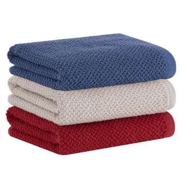Kit 3 Peças Pano de Copa Buddemeyer Gourmet Bege, Vermelho e Azul 100% Algodão - Gramatura: 380 g/m²