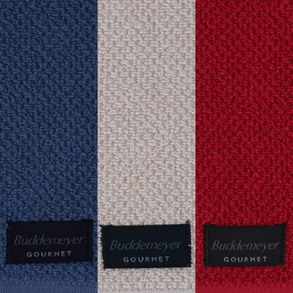 Kit 3 Peças Pano de Copa Buddemeyer Gourmet Bege, Vermelho e Azul 100% Algodão - Gramatura: 380 g/m²