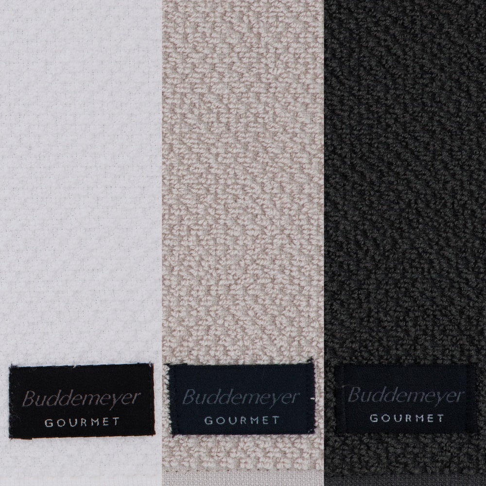 Kit 3 Peças Pano de Copa Buddemeyer Gourmet Branco, Bege e Cinza 100% Algodão - Gramatura: 380 g/m²
