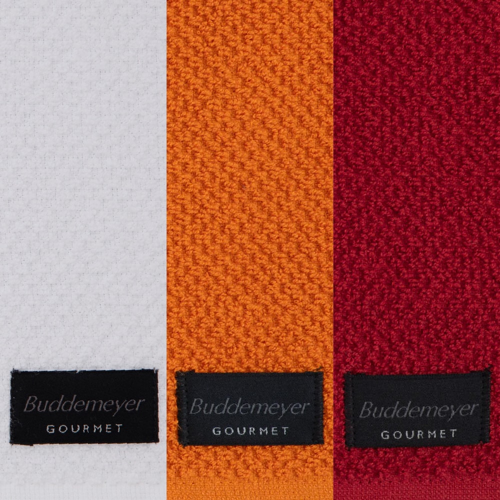 Kit 3 Peças Pano de Copa Buddemeyer Gourmet Branco, Laranja e Vermelho 100% Algodão - Gramatura: 380 g/m²