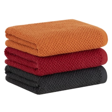 Kit 3 Peças Pano de Copa Buddemeyer Gourmet Cinza, Vermelho e Laranja 100% Algodão - Gramatura: 380 g/m²