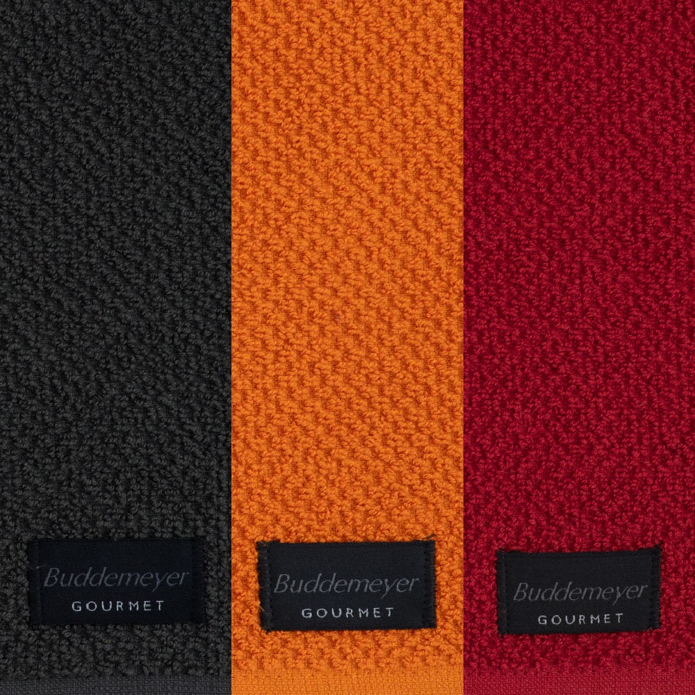 Kit 3 Peças Pano de Copa Buddemeyer Gourmet Cinza, Vermelho e Laranja 100% Algodão - Gramatura: 380 g/m²