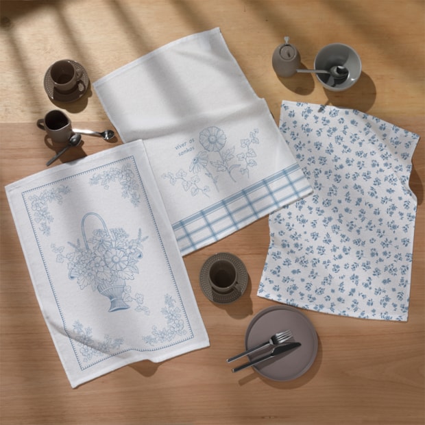 Kit 3 Peças Pano de Copa Dohler Floral Sereno 100% Algodão
