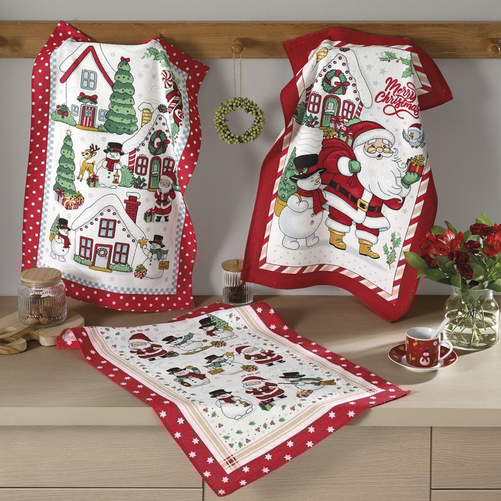 Kit 3 Peças Pano de Copa Dohler Natal Amigos do Noel 100% Algodão