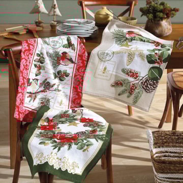 Kit 3 Peças Pano de Copa Dohler Natal Pinhas 100% Algodão