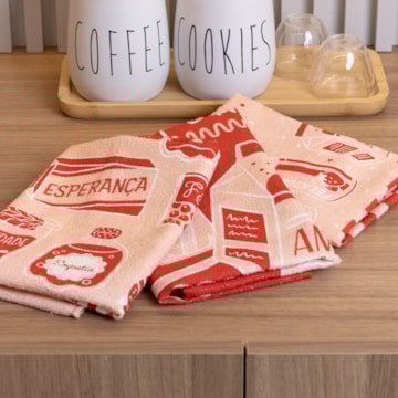 Kit 3 Peças Pano de Copa Dohler Sentimentos 100% Algodão