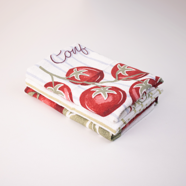 Kit 3 Peças Pano de Copa Dohler Tomate 100% Algodão