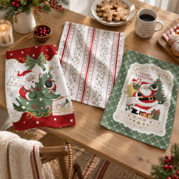 Kit 3 Peças Pano de Copa Felpudo Dohler Encontro de Natal 100% Algodão