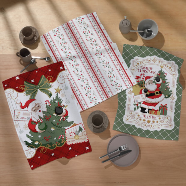 Kit 3 Peças Pano de Copa Felpudo Dohler Encontro de Natal 100% Algodão