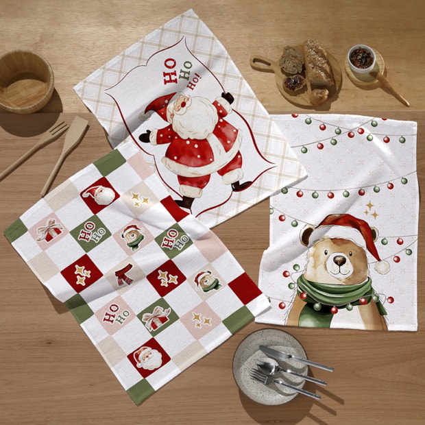 Kit 3 Peças Pano de Copa Felpudo Dohler Natal Divertido 100% Algodão